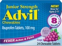 Advil Junior Forza Chewable Ibuprofen Pain Reliever e Fever Riduttore, Ibuprofene per bambini per sollievo dal dolore, Uva - 24 compresse