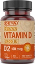 DEVA Vegan Vitamina D2 60 mcg 2400 IU, Ergocalciferol Supplemento senza ingredienti animali, 90 compresse, 1-Pack