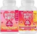 Angry Supplements Better Booty Women's Creatine BBL Combo: BBL Tablets (90ct) w. Creatina, Glutamina, BCAA's, Collagen + BBL Burn Thermogenic Capsules (120ct)