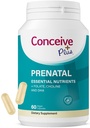 Conceive Plus Vitamine Prenatali per Supplemento Donne - Multivitamina Con Acido Folico per Gravidanza Vegan, Cholina, Ferro - Vitamine Pre Natal DHA, Non OGM - Vitamina Premaman per Cervello e Occhi 60 Capsule