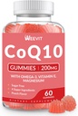 Zucchero CoQ10 Gummies 200mg, Coenzyme Q10 w/Omega-3, Vitamina E per Adulti, Co Q10 Supplemento per Antiossidante, Energia, Supporto cerebrale